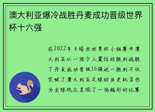 澳大利亚爆冷战胜丹麦成功晋级世界杯十六强 澳大利亚爆冷战胜丹麦成功晋级世界杯十六强